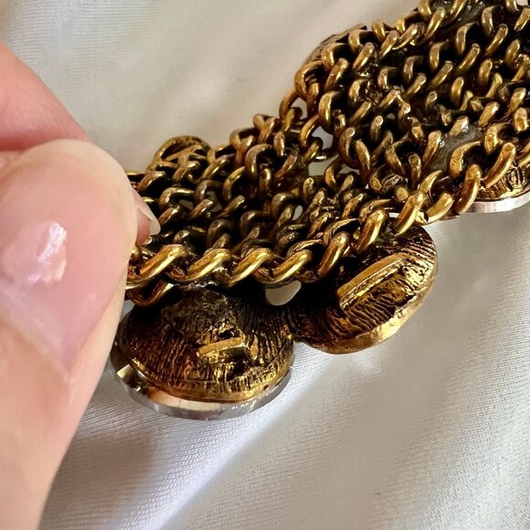 Chunky Large Rhinstone Bronze Gold Tone Statement Fashion Costume Bracelet - Picture 7 of 11